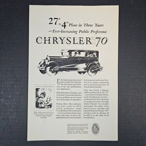 1927 Chrysler 70 Miles Per‎ Hour Automobile Car Vintage Print Ad Mancave Garage